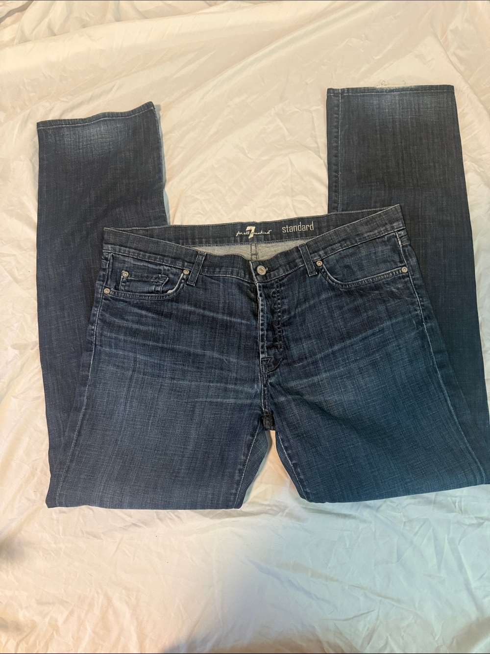 7 For All Mankind Men’s Straight Jeans in Dark Blue Wash